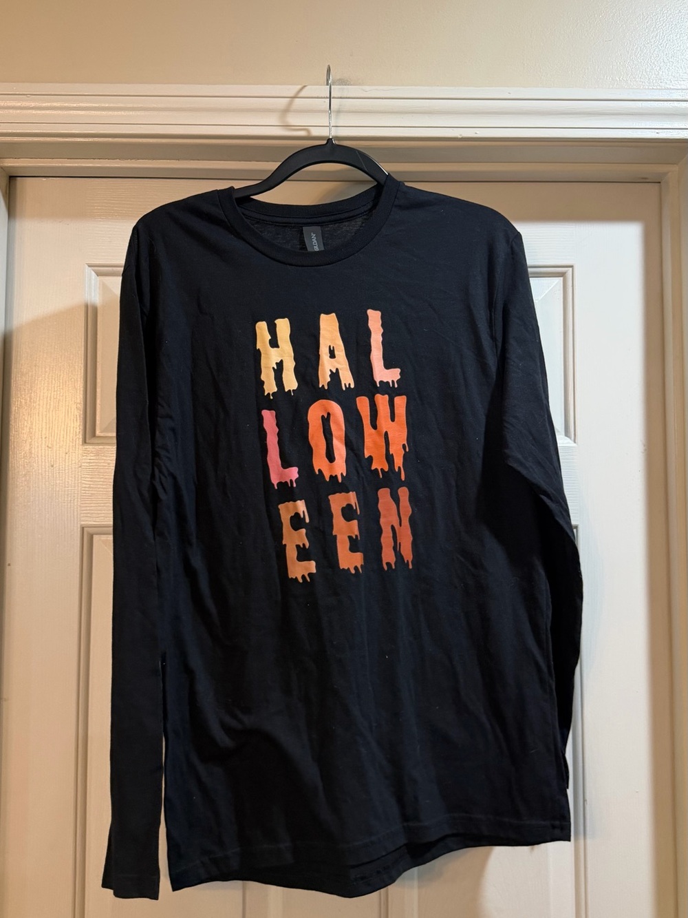 Halloween Graphic Long-Sleeve Shirt - Black with Orange Gradient Text #halloween